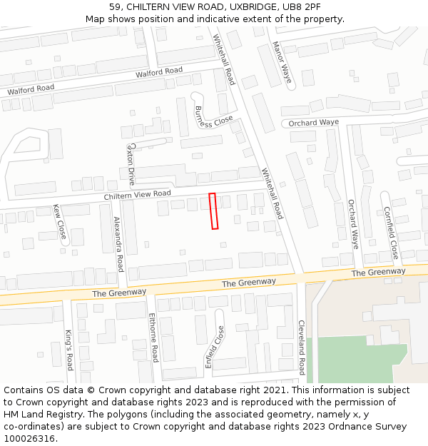 59, CHILTERN VIEW ROAD, UXBRIDGE, UB8 2PF: Location map and indicative extent of plot