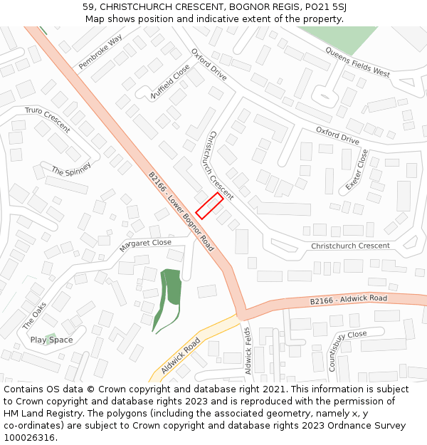 59, CHRISTCHURCH CRESCENT, BOGNOR REGIS, PO21 5SJ: Location map and indicative extent of plot