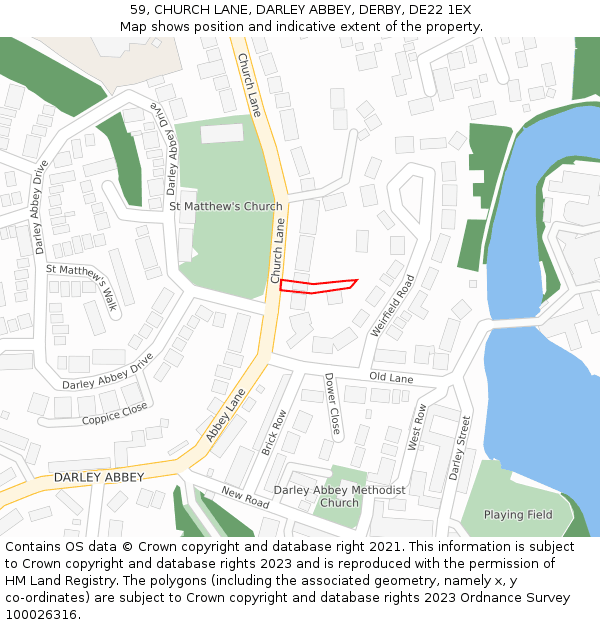 59, CHURCH LANE, DARLEY ABBEY, DERBY, DE22 1EX: Location map and indicative extent of plot