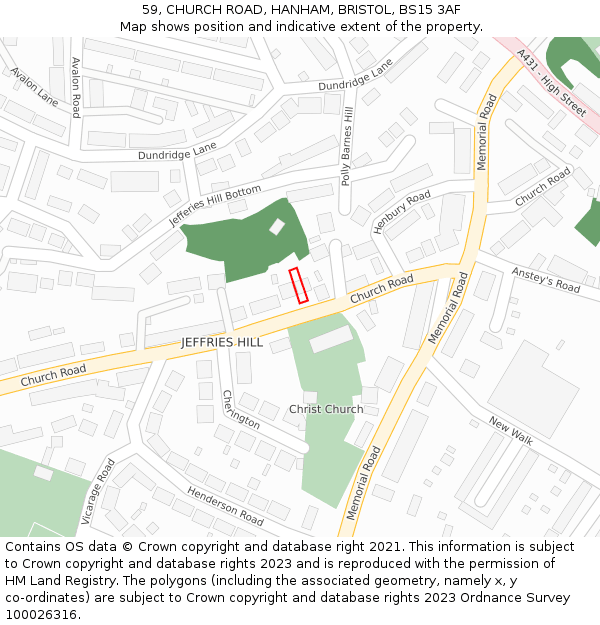 59, CHURCH ROAD, HANHAM, BRISTOL, BS15 3AF: Location map and indicative extent of plot