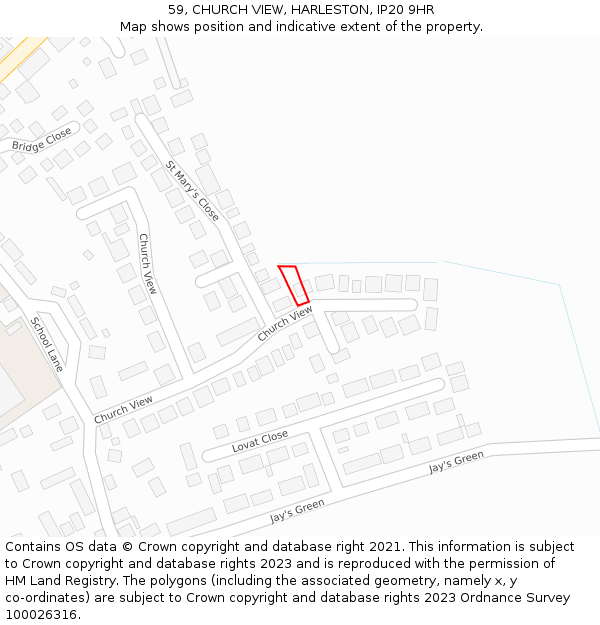 59, CHURCH VIEW, HARLESTON, IP20 9HR: Location map and indicative extent of plot