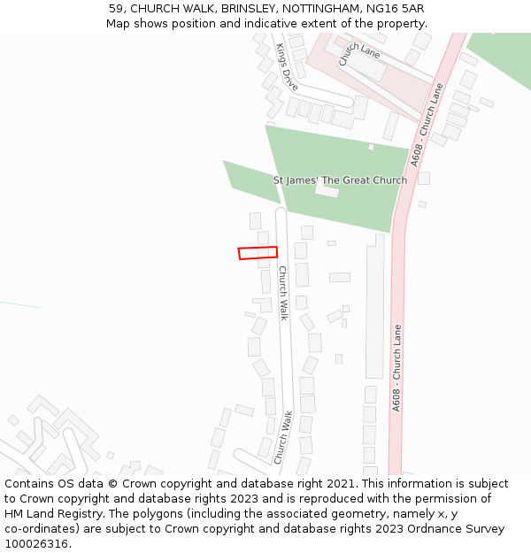 59, CHURCH WALK, BRINSLEY, NOTTINGHAM, NG16 5AR: Location map and indicative extent of plot