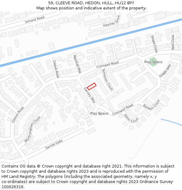 59, CLEEVE ROAD, HEDON, HULL, HU12 8PY: Location map and indicative extent of plot