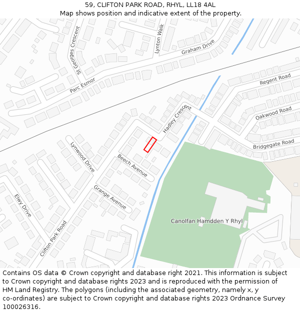 59, CLIFTON PARK ROAD, RHYL, LL18 4AL: Location map and indicative extent of plot