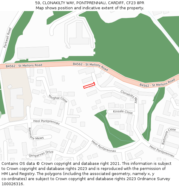 59, CLONAKILTY WAY, PONTPRENNAU, CARDIFF, CF23 8PR: Location map and indicative extent of plot
