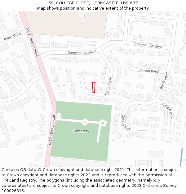 59, COLLEGE CLOSE, HORNCASTLE, LN9 6BZ: Location map and indicative extent of plot