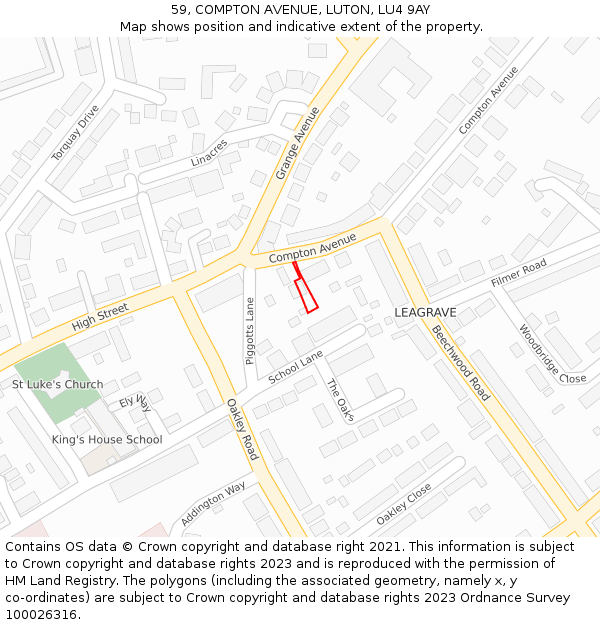 59, COMPTON AVENUE, LUTON, LU4 9AY: Location map and indicative extent of plot