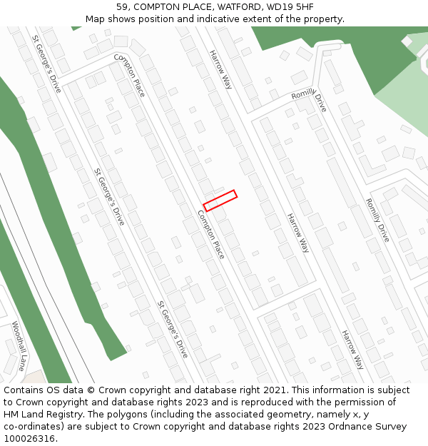 59, COMPTON PLACE, WATFORD, WD19 5HF: Location map and indicative extent of plot