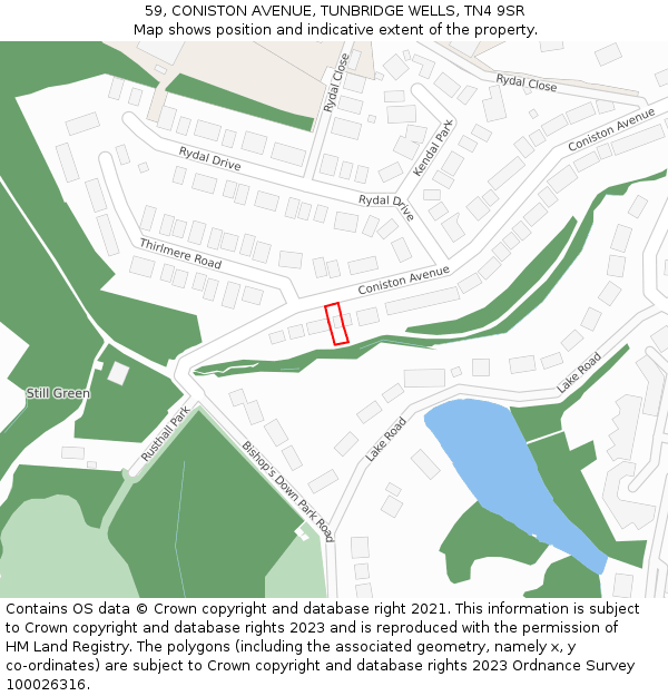 59, CONISTON AVENUE, TUNBRIDGE WELLS, TN4 9SR: Location map and indicative extent of plot