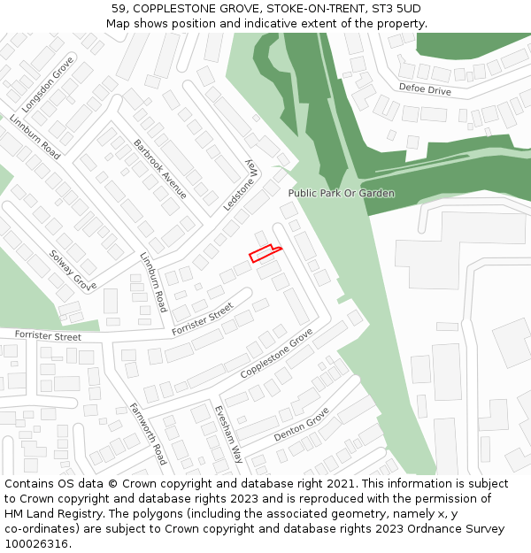 59, COPPLESTONE GROVE, STOKE-ON-TRENT, ST3 5UD: Location map and indicative extent of plot