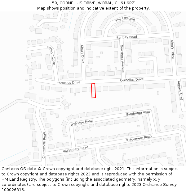 59, CORNELIUS DRIVE, WIRRAL, CH61 9PZ: Location map and indicative extent of plot