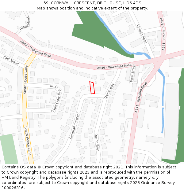 59, CORNWALL CRESCENT, BRIGHOUSE, HD6 4DS: Location map and indicative extent of plot