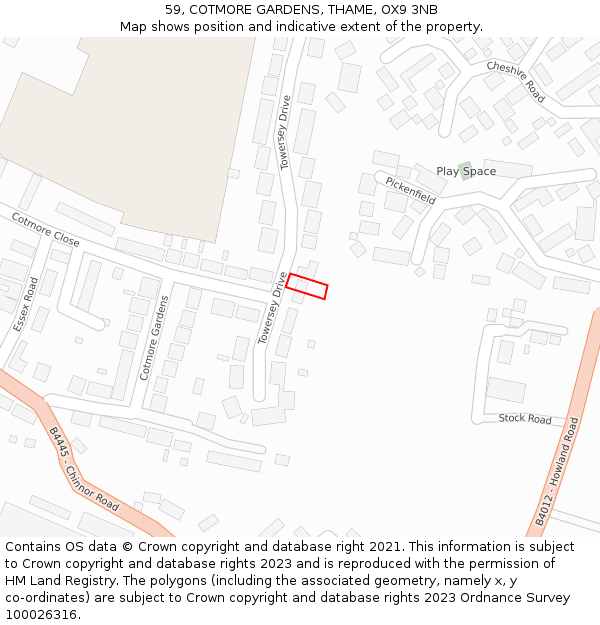 59, COTMORE GARDENS, THAME, OX9 3NB: Location map and indicative extent of plot