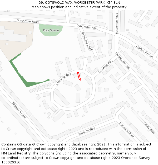 59, COTSWOLD WAY, WORCESTER PARK, KT4 8LN: Location map and indicative extent of plot