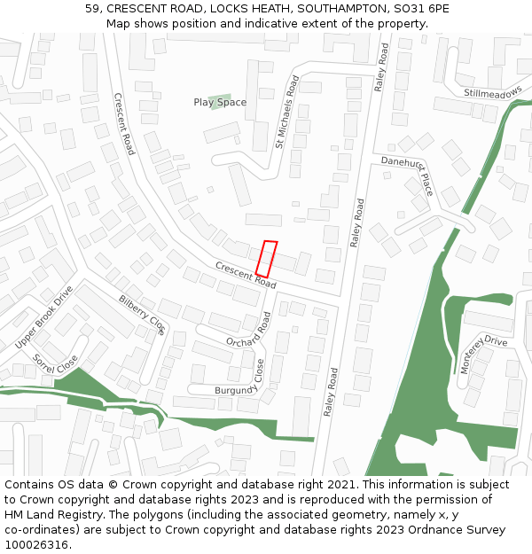 59, CRESCENT ROAD, LOCKS HEATH, SOUTHAMPTON, SO31 6PE: Location map and indicative extent of plot