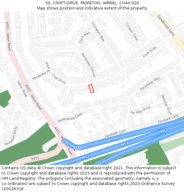 59, CROFT DRIVE, MORETON, WIRRAL, CH46 0QS: Location map and indicative extent of plot