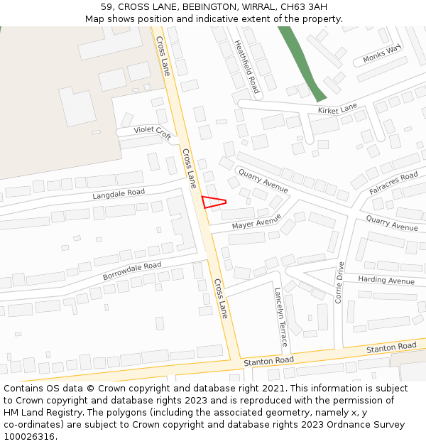 59, CROSS LANE, BEBINGTON, WIRRAL, CH63 3AH: Location map and indicative extent of plot