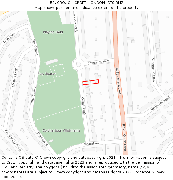 59, CROUCH CROFT, LONDON, SE9 3HZ: Location map and indicative extent of plot