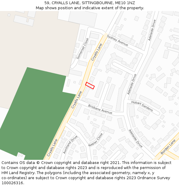 59, CRYALLS LANE, SITTINGBOURNE, ME10 1NZ: Location map and indicative extent of plot