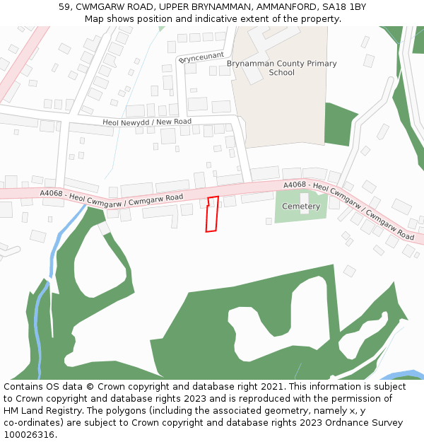 59, CWMGARW ROAD, UPPER BRYNAMMAN, AMMANFORD, SA18 1BY: Location map and indicative extent of plot