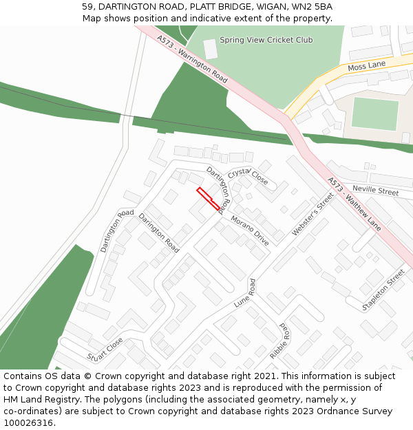 59, DARTINGTON ROAD, PLATT BRIDGE, WIGAN, WN2 5BA: Location map and indicative extent of plot