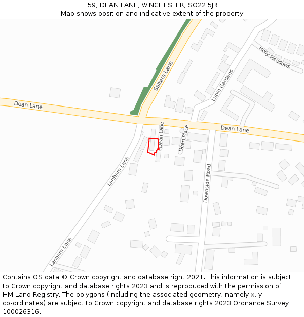 59, DEAN LANE, WINCHESTER, SO22 5JR: Location map and indicative extent of plot