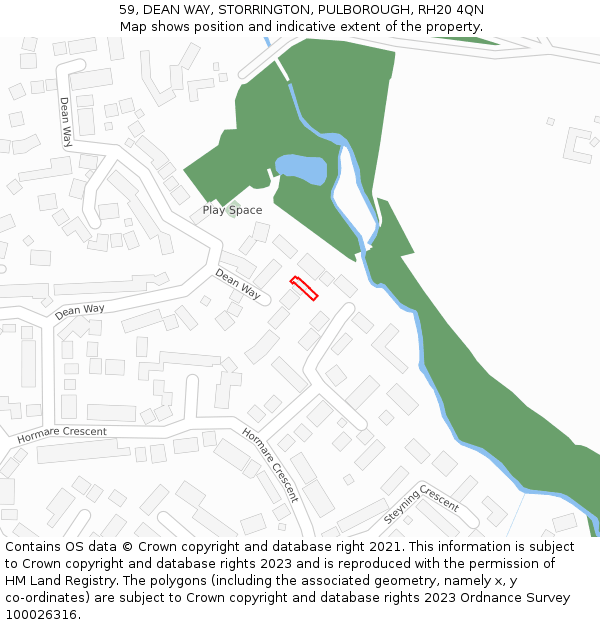 59, DEAN WAY, STORRINGTON, PULBOROUGH, RH20 4QN: Location map and indicative extent of plot