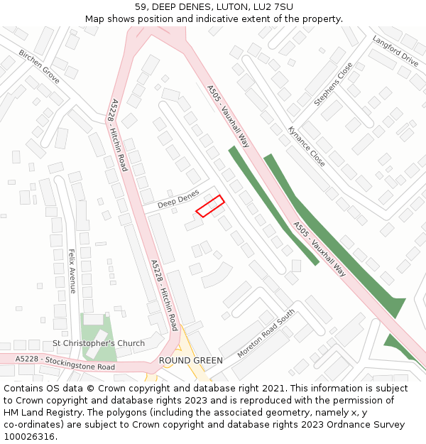 59, DEEP DENES, LUTON, LU2 7SU: Location map and indicative extent of plot