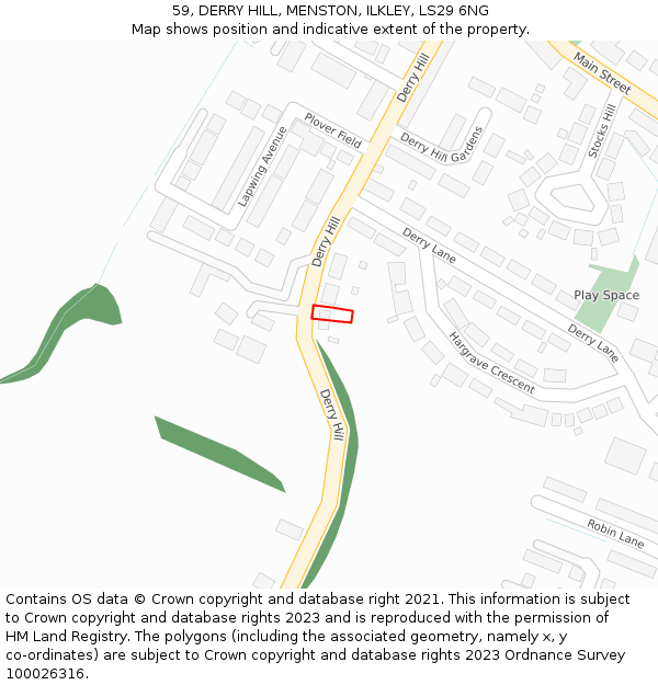 59, DERRY HILL, MENSTON, ILKLEY, LS29 6NG: Location map and indicative extent of plot