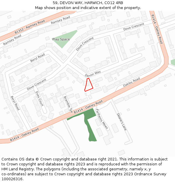 59, DEVON WAY, HARWICH, CO12 4RB: Location map and indicative extent of plot