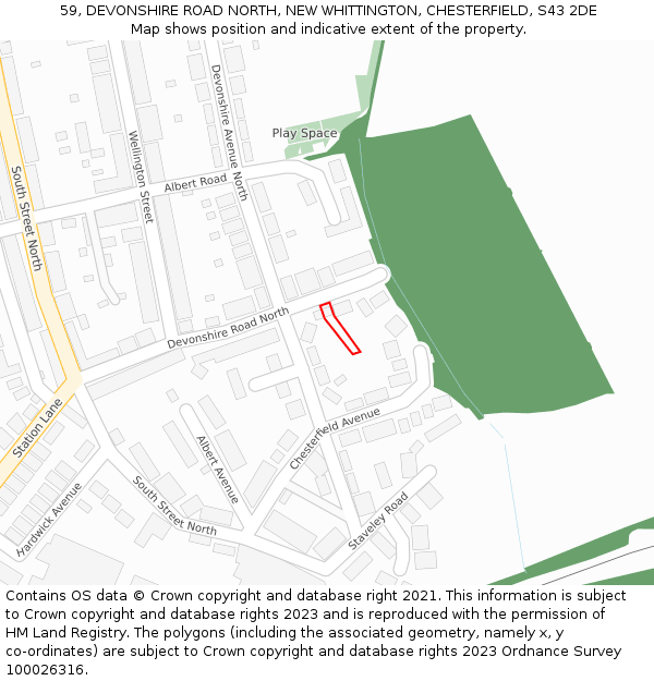 59, DEVONSHIRE ROAD NORTH, NEW WHITTINGTON, CHESTERFIELD, S43 2DE: Location map and indicative extent of plot