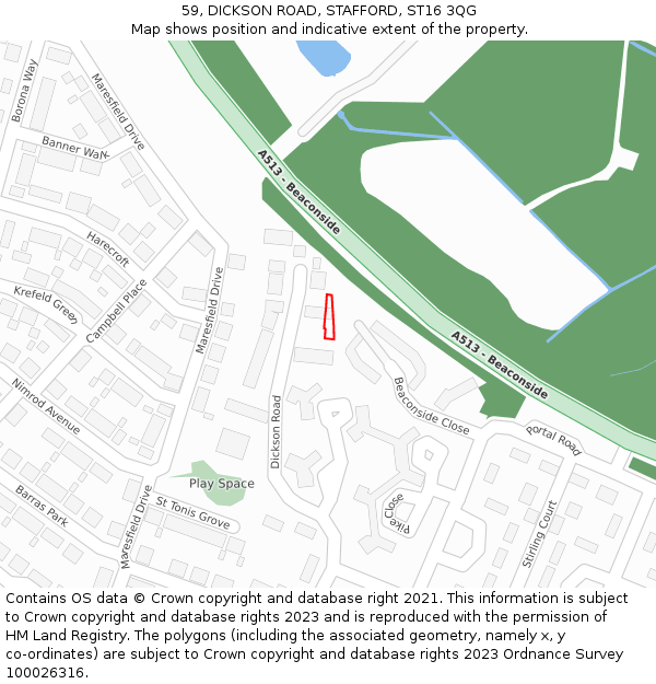 59, DICKSON ROAD, STAFFORD, ST16 3QG: Location map and indicative extent of plot