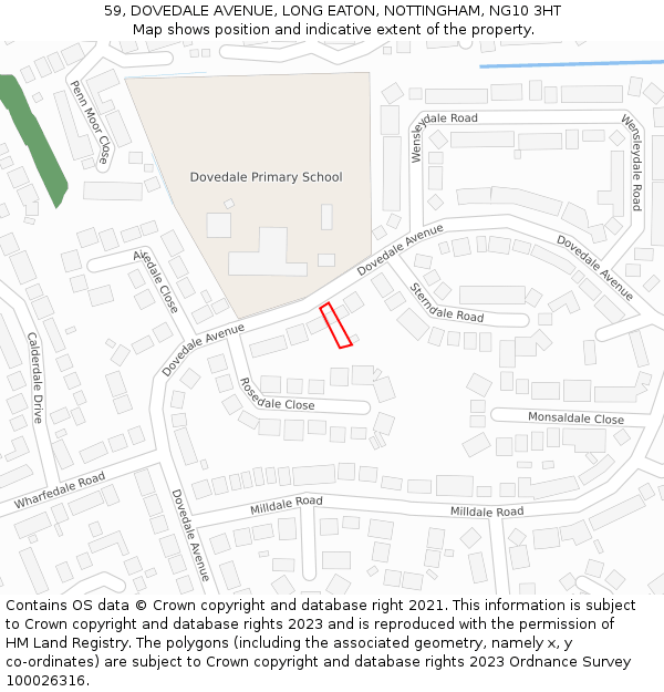 59, DOVEDALE AVENUE, LONG EATON, NOTTINGHAM, NG10 3HT: Location map and indicative extent of plot