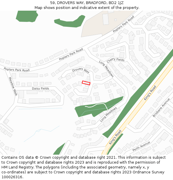 59, DROVERS WAY, BRADFORD, BD2 1JZ: Location map and indicative extent of plot