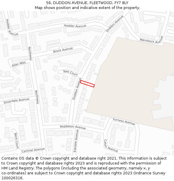 59, DUDDON AVENUE, FLEETWOOD, FY7 8LY: Location map and indicative extent of plot