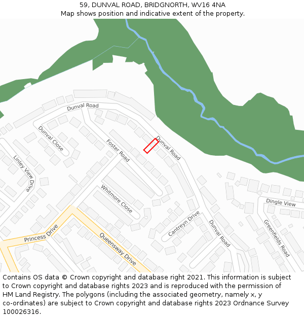 59, DUNVAL ROAD, BRIDGNORTH, WV16 4NA: Location map and indicative extent of plot