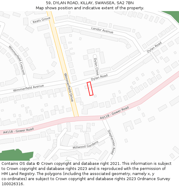 59, DYLAN ROAD, KILLAY, SWANSEA, SA2 7BN: Location map and indicative extent of plot