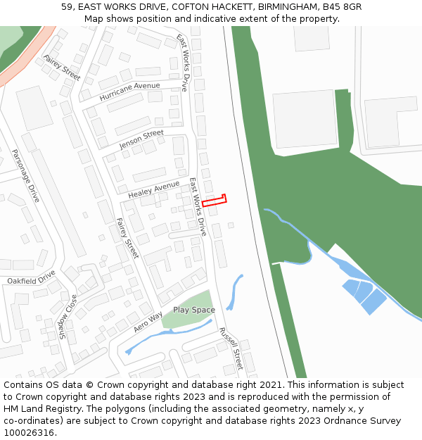 59, EAST WORKS DRIVE, COFTON HACKETT, BIRMINGHAM, B45 8GR: Location map and indicative extent of plot