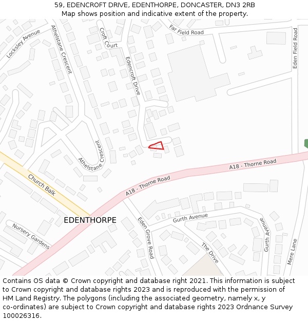 59, EDENCROFT DRIVE, EDENTHORPE, DONCASTER, DN3 2RB: Location map and indicative extent of plot