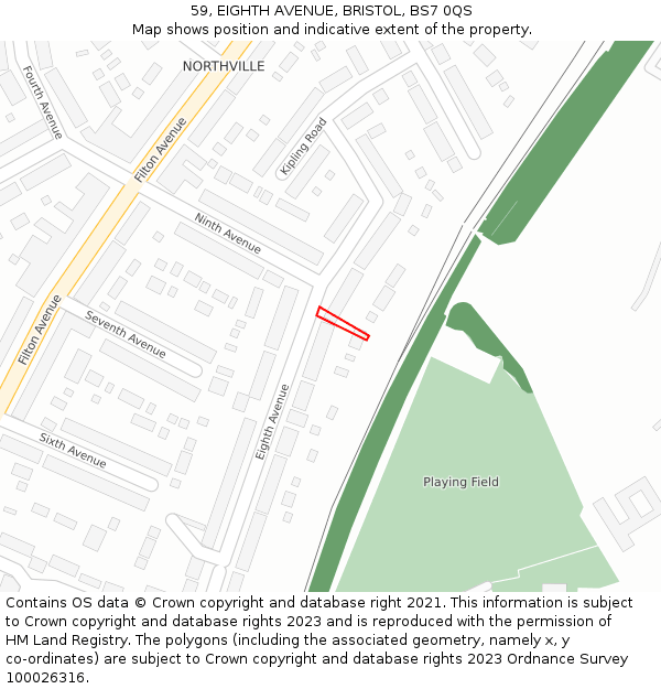 59, EIGHTH AVENUE, BRISTOL, BS7 0QS: Location map and indicative extent of plot