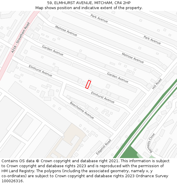 59, ELMHURST AVENUE, MITCHAM, CR4 2HP: Location map and indicative extent of plot