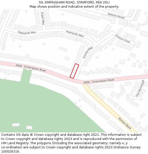 59, EMPINGHAM ROAD, STAMFORD, PE9 2SU: Location map and indicative extent of plot