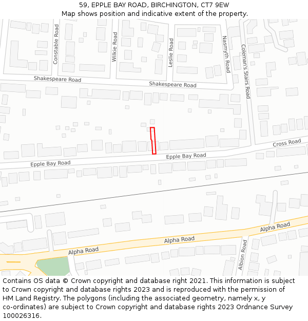 59, EPPLE BAY ROAD, BIRCHINGTON, CT7 9EW: Location map and indicative extent of plot