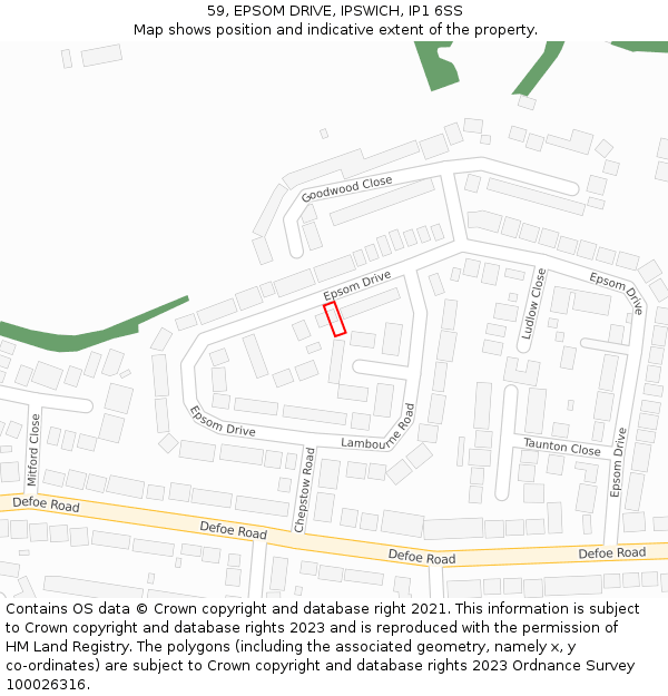 59, EPSOM DRIVE, IPSWICH, IP1 6SS: Location map and indicative extent of plot
