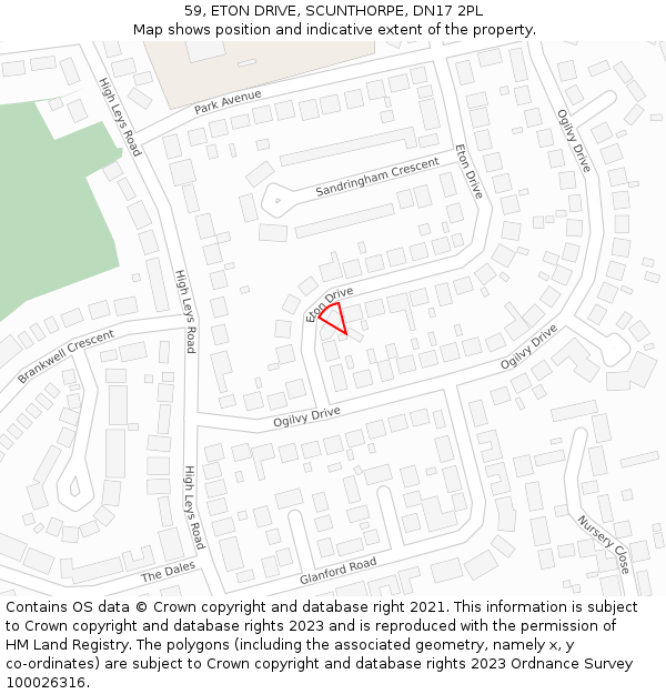 59, ETON DRIVE, SCUNTHORPE, DN17 2PL: Location map and indicative extent of plot