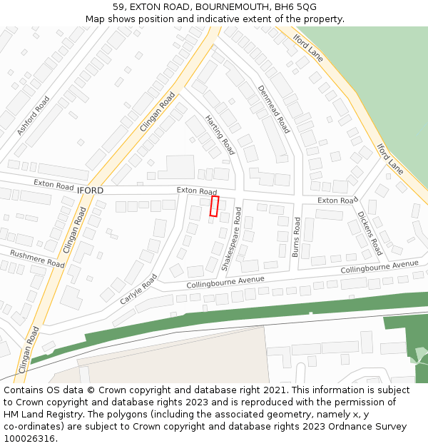 59, EXTON ROAD, BOURNEMOUTH, BH6 5QG: Location map and indicative extent of plot