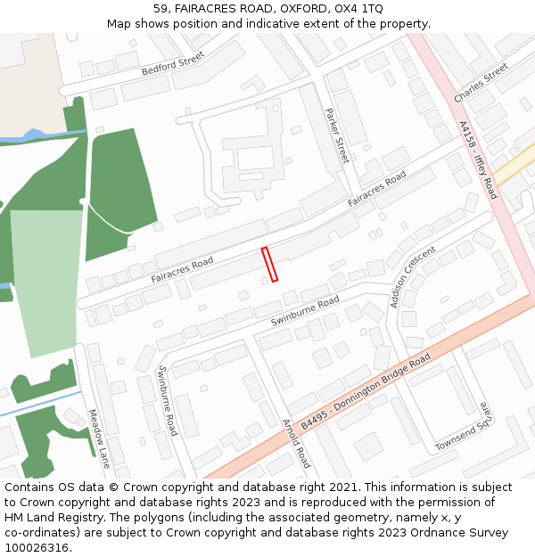 59, FAIRACRES ROAD, OXFORD, OX4 1TQ: Location map and indicative extent of plot