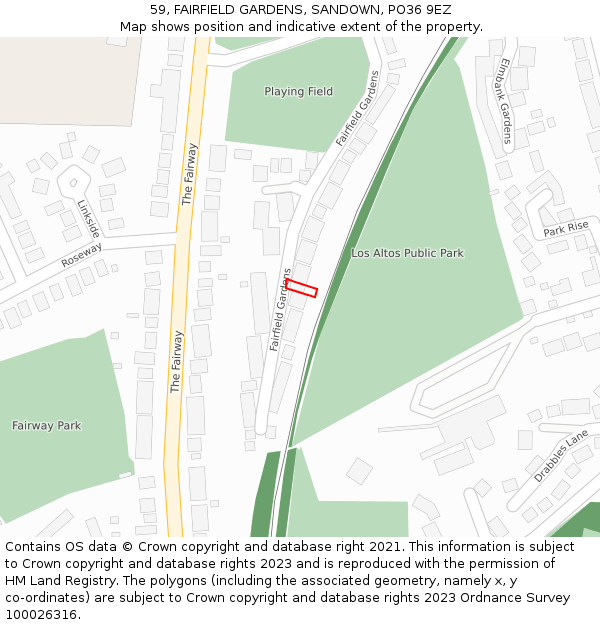 59, FAIRFIELD GARDENS, SANDOWN, PO36 9EZ: Location map and indicative extent of plot