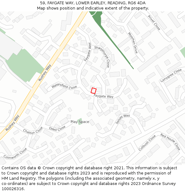 59, FAYGATE WAY, LOWER EARLEY, READING, RG6 4DA: Location map and indicative extent of plot