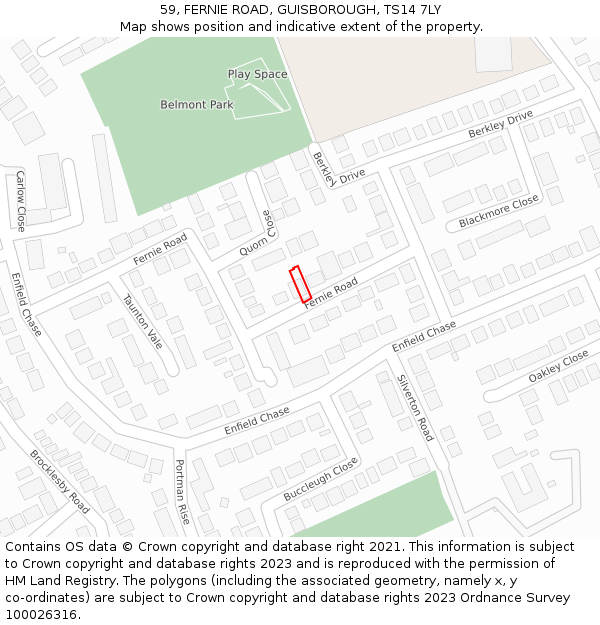 59, FERNIE ROAD, GUISBOROUGH, TS14 7LY: Location map and indicative extent of plot